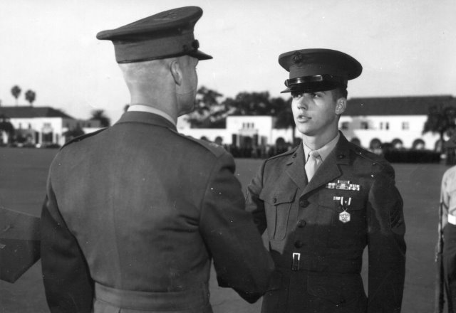 Author receiving Navy Commendation Medal during ceremony at the Marine Corps Recruit Depot in San Diego, CA. 1970