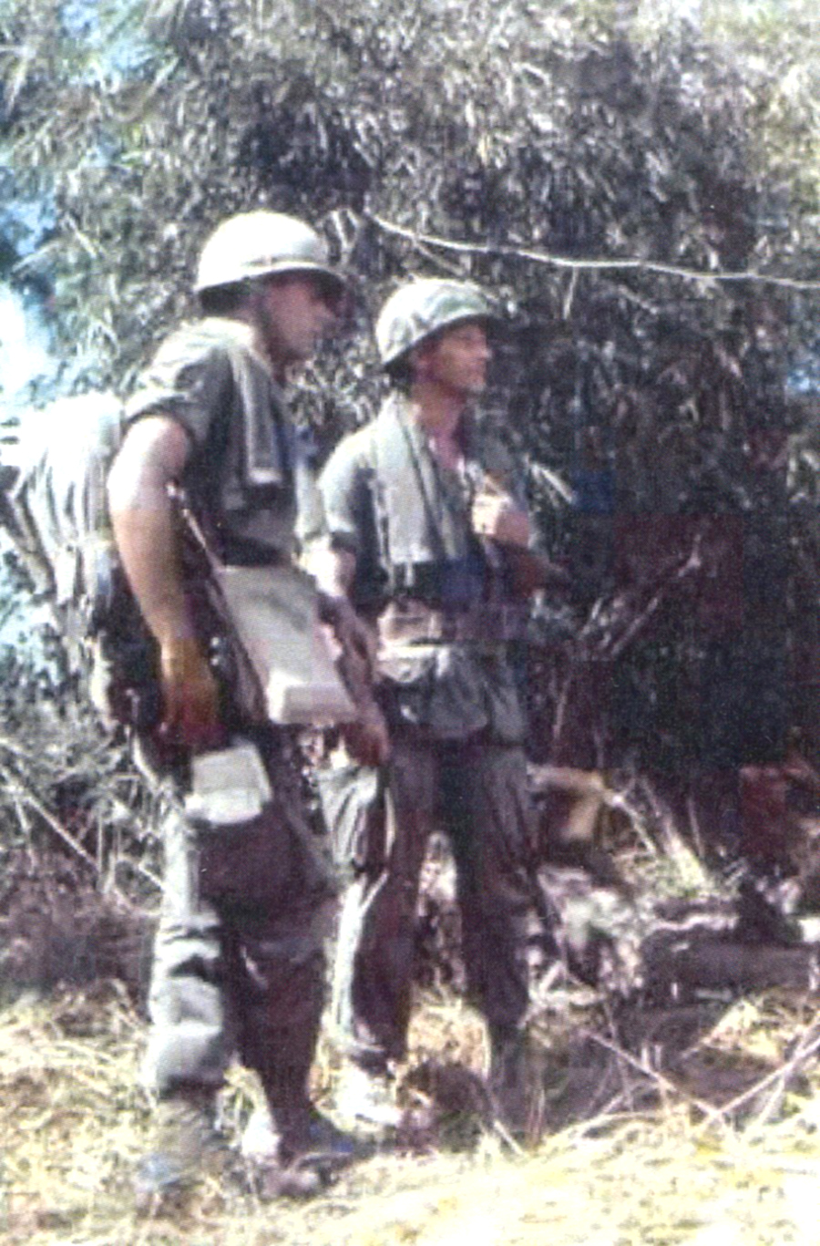(Left) First Lieutenant Fred Smith, Kilo company commander and founder of FEDEX after the Marine Corps.  Captain Henry Kolakowski, India company commander (KIA June 15, 1968) - photo taken in May 1968