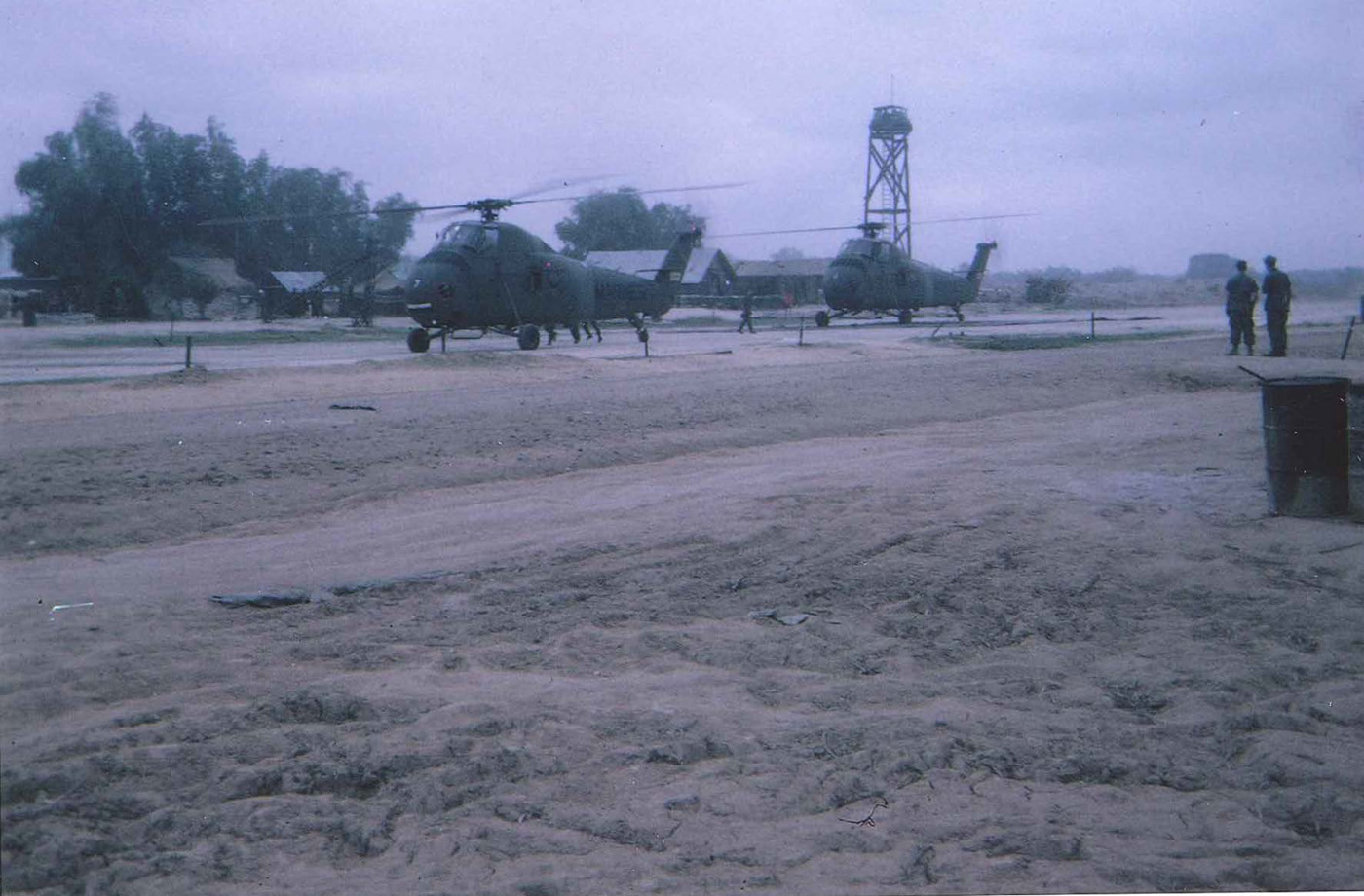 Two CH34 Sikorsky choppers on pad at An Loc – photo taken on day of arrival in November 1967