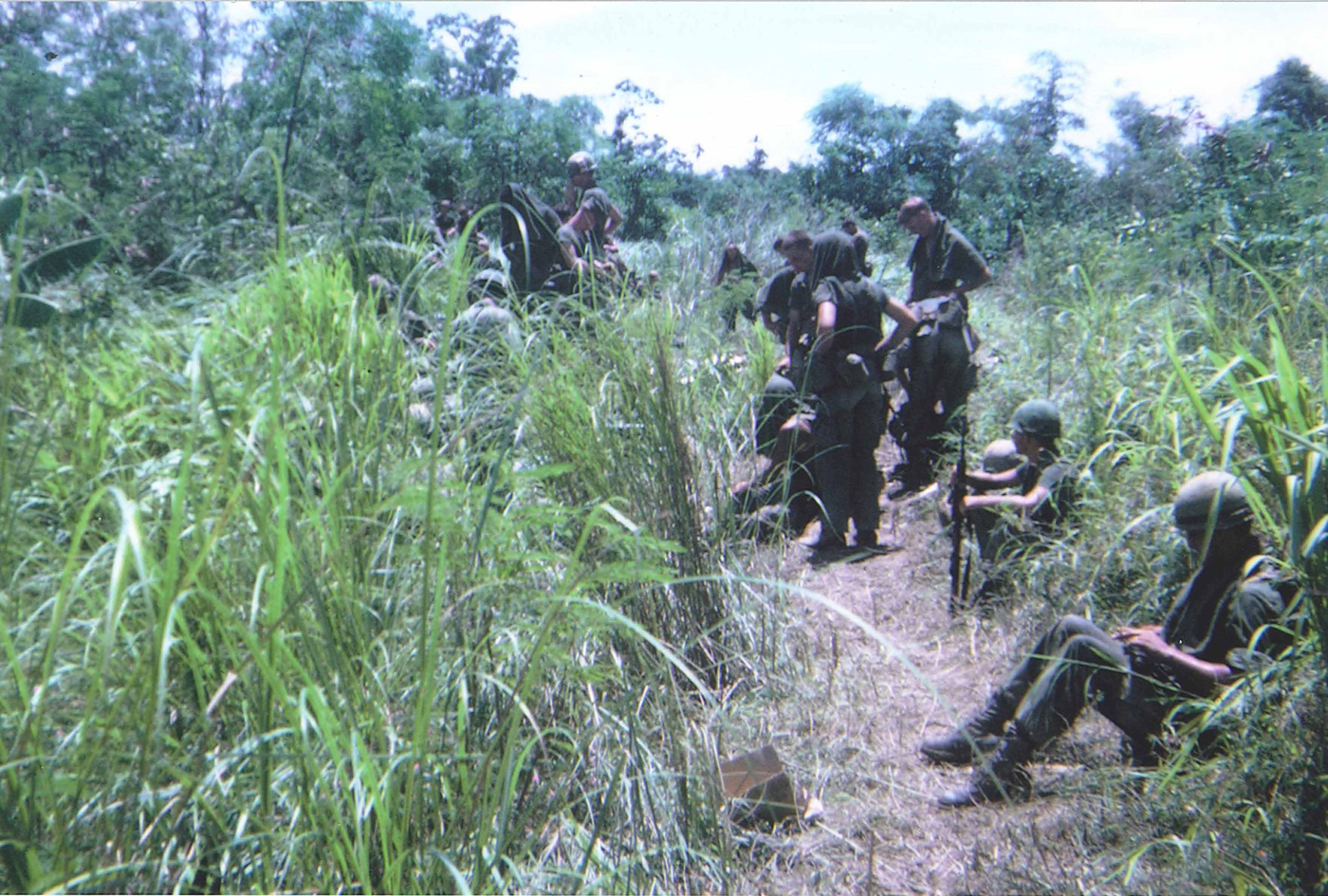 India company marines on June 16, 1968 the day after short round incident – photo taken just prior to moving up the trail we got shot out of the day before